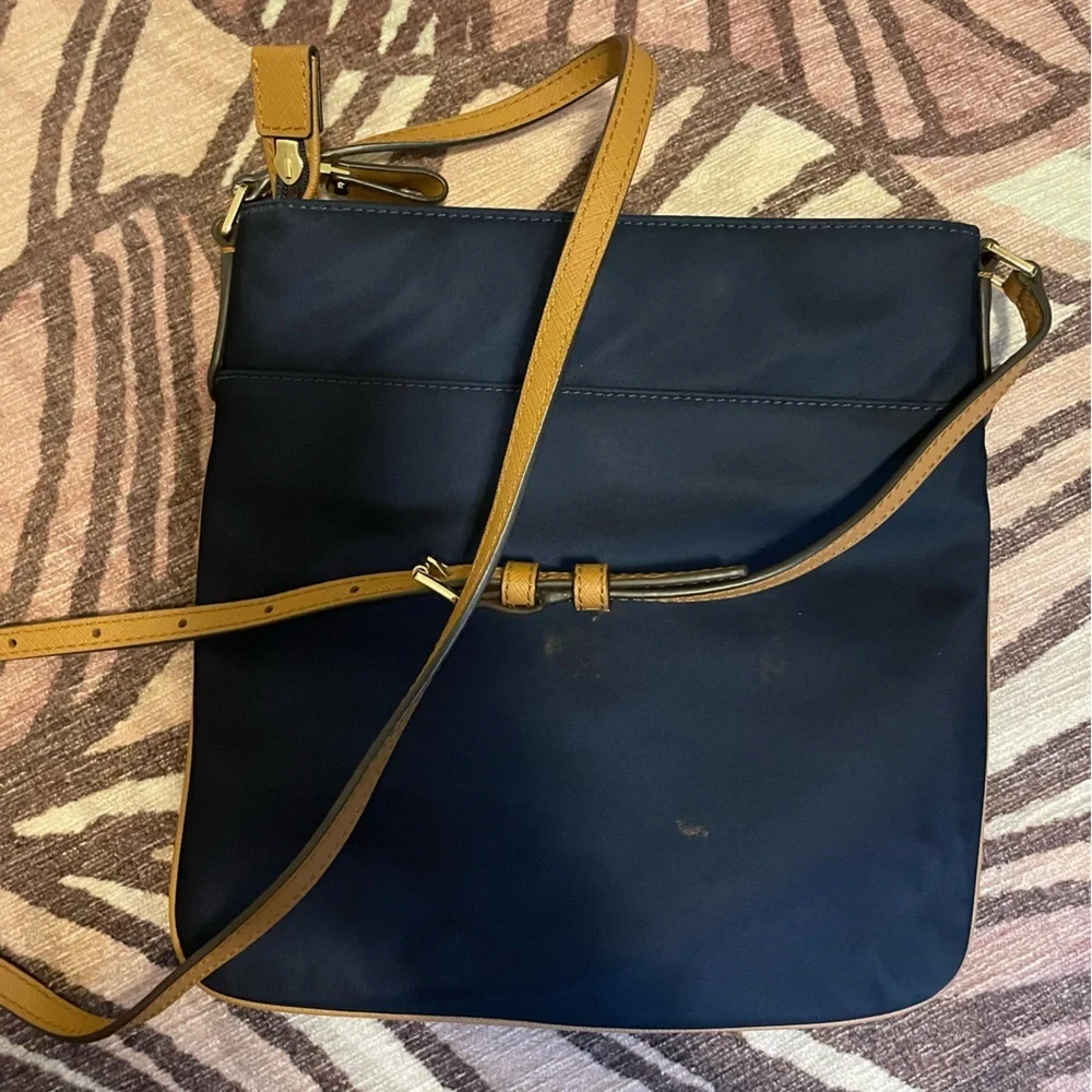 Michael Kors Dark Blue and Tan Messenger Bag